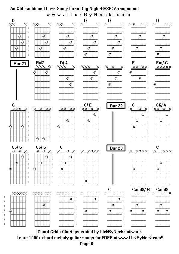 Chord Grids Chart of chord melody fingerstyle guitar song-An Old Fashioned Love Song-Three Dog Night-BASIC Arrangement,generated by LickByNeck software.